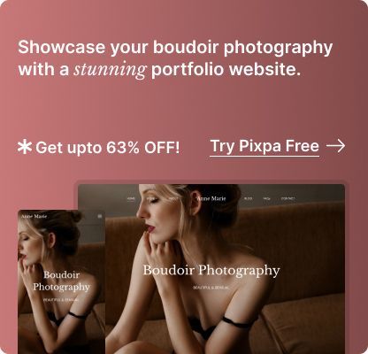 63% zniżki na Pixpa portfolio fotografii buduarowej