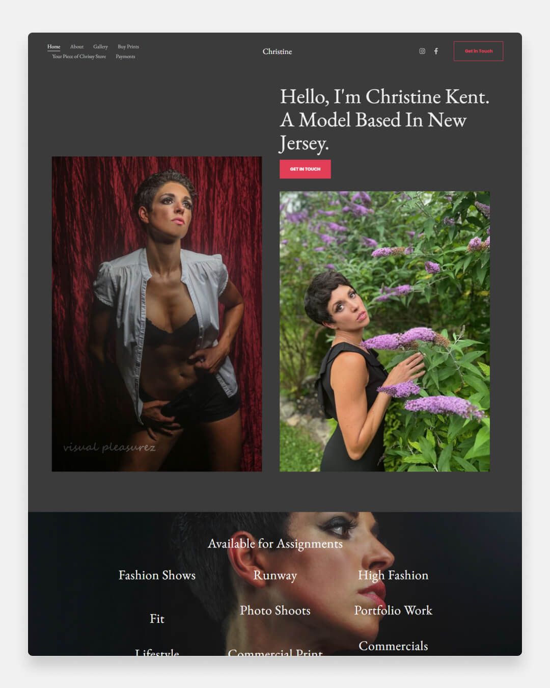 Christine Kent — witryna internetowa z portfolio modeli