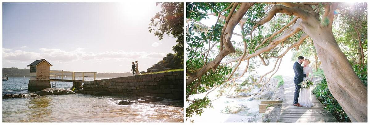 Romantic wedding photos taken at Camp Cove near Dunbar House Watsons Bay.