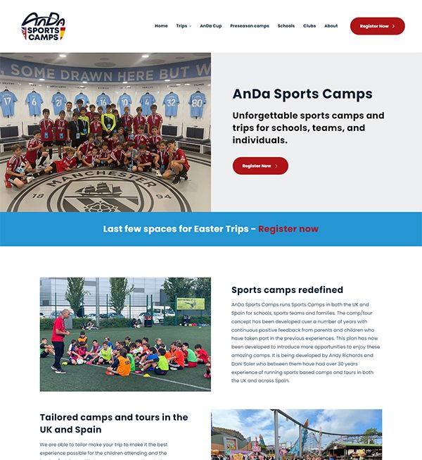 Примеры веб-сайтов с портфолио спортивного лагеря Anda