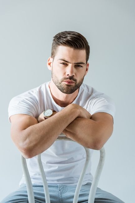 Seated male model pose